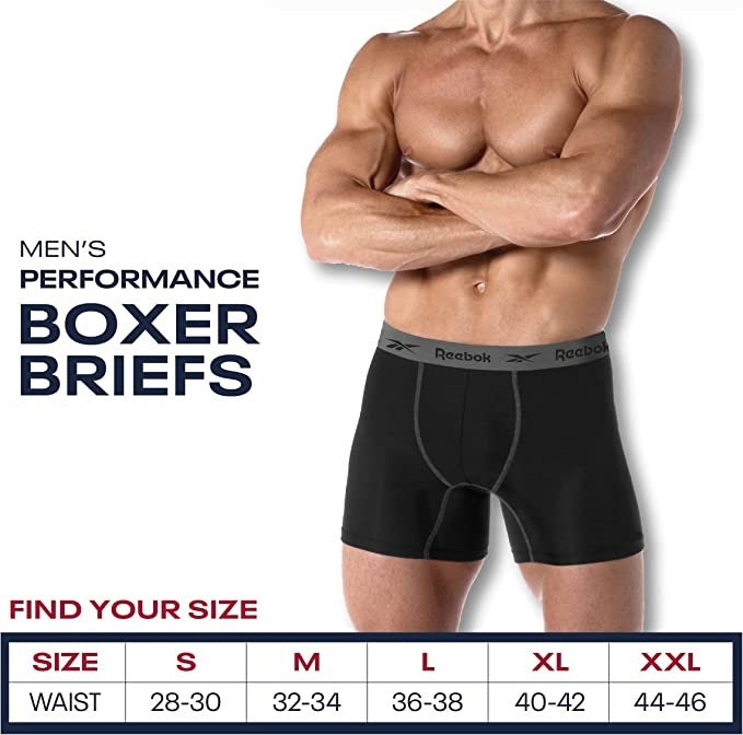 REEBOK MEN'S PACK 4 - 243 GREY BLACK - XLARGE - UNDERWEAR X4 BOXER BRIEF P74