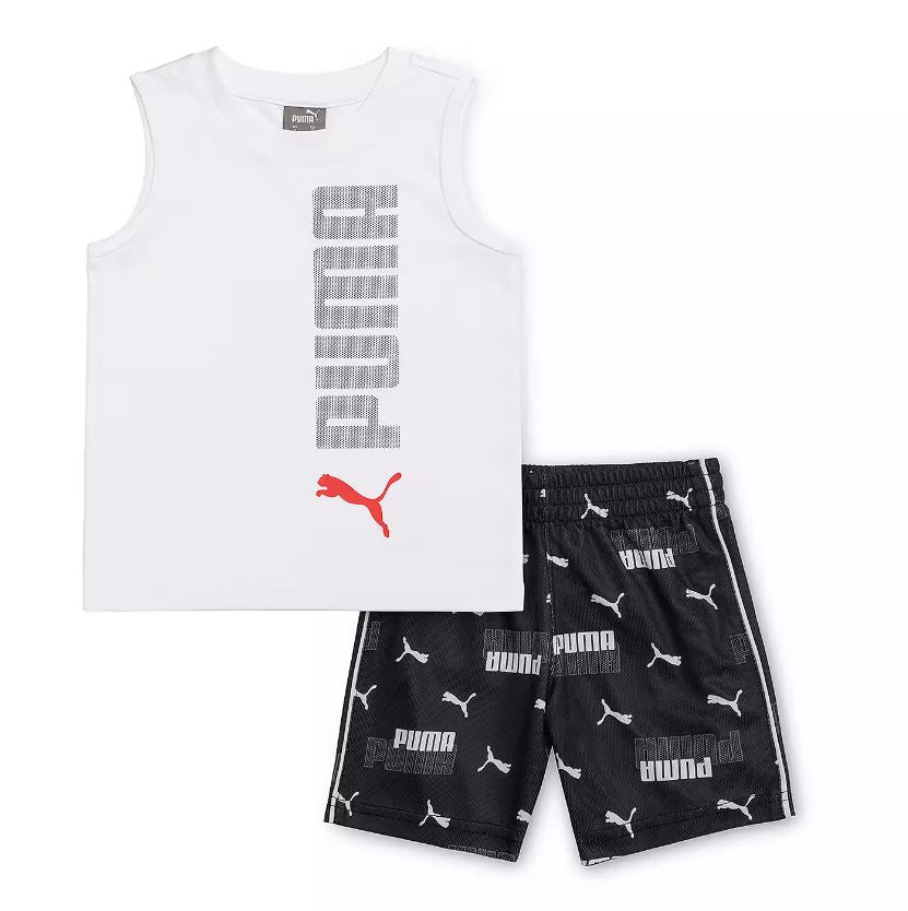 PUMA BOYS OUTFIT - 231 WHITE BLACK SZ 6 - BASKETBALL SOCCER SHIRT SHORTS SET 2