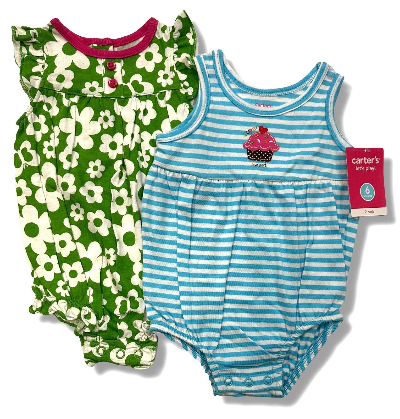 CARTER'S GIRLS OUTFIT - SET 2 PCS BODYSUIT DRESS - SZ 6 MONTHS STRIPED FLOWER