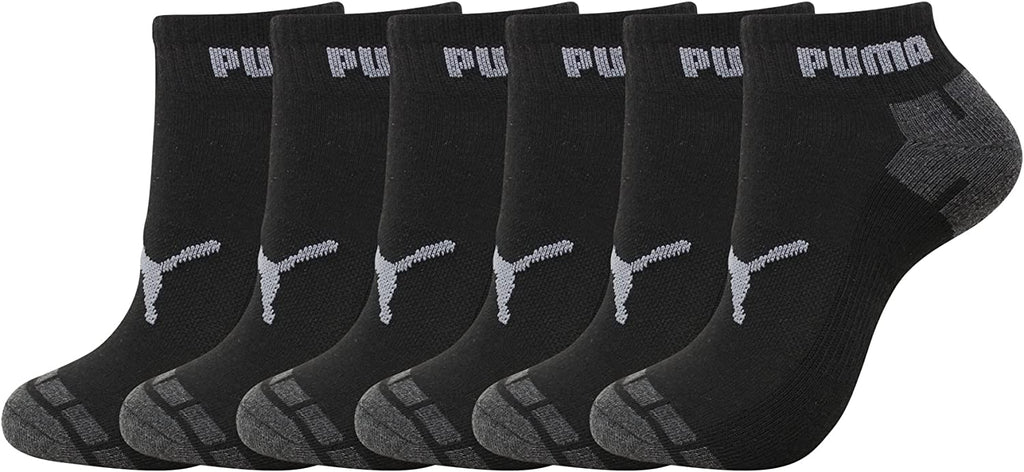 PUMA SOCKS MEN'S - QUARTER CUT - CUBE 243 - BLACK GREY - LARGE (10-13) PACK 6 XX