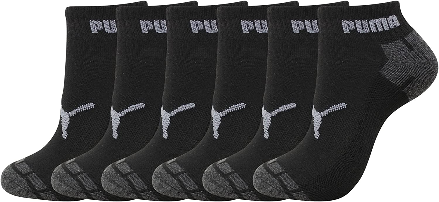 PUMA SOCKS MEN'S - QUARTER CUT - CUBE 243 - BLACK GREY - LARGE (10-13) PACK 6 XX