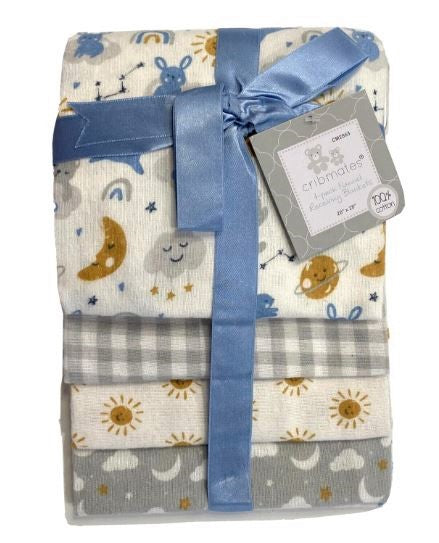 RECEIVING X4 - CRIBMATES BOYS - DAY NIGHT MOON - BLANKETS COTTON 4 PACK BABY