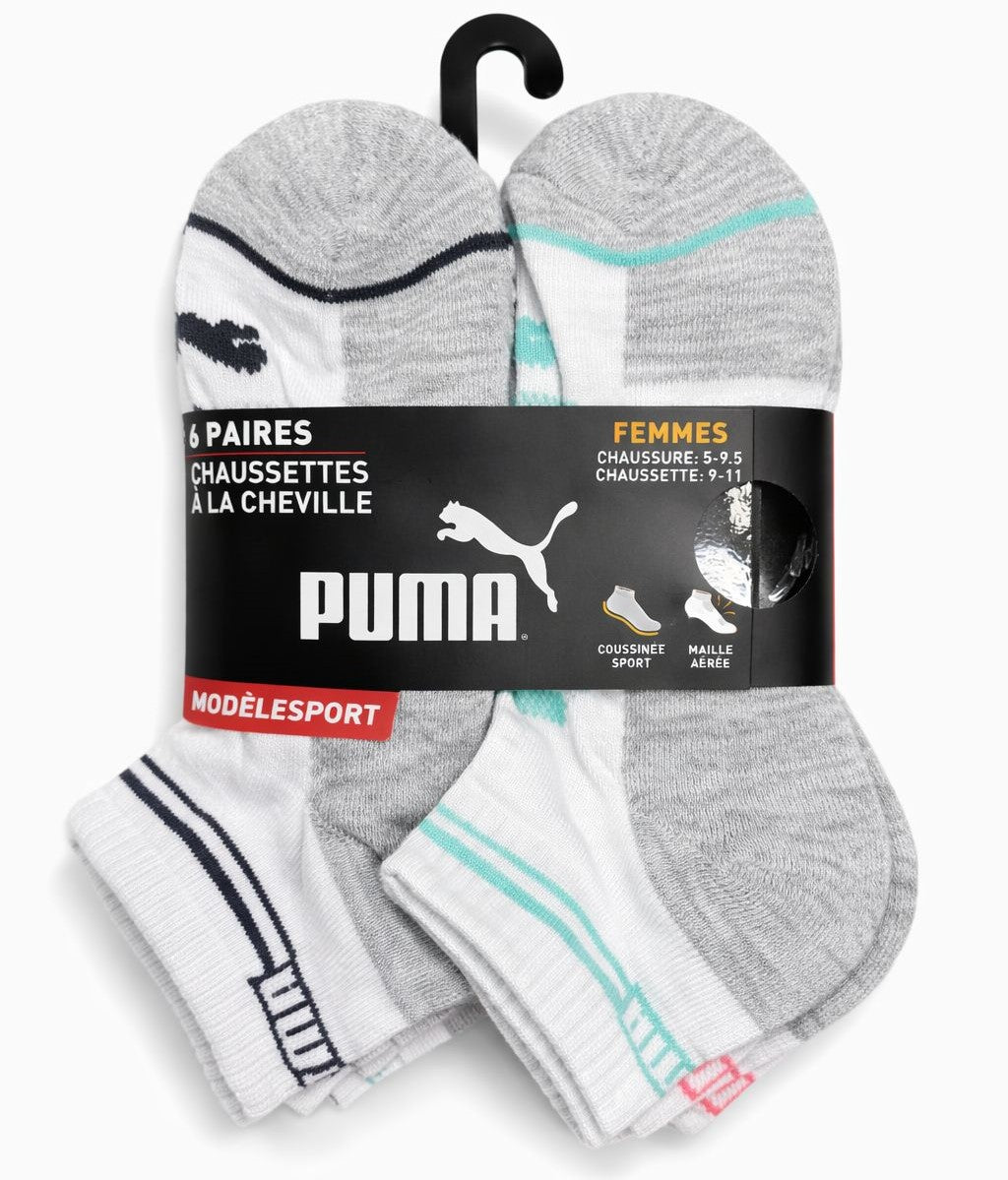 PUMA SOCKS WOMEN'S - QUARTER 253 - GLEE PINK GREEN - SHOE SZ 5-9.5 -PACK 6
