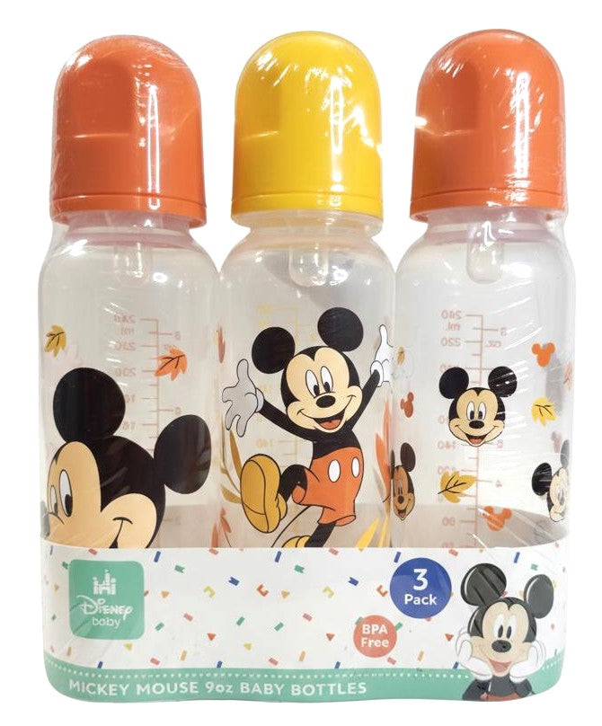 BABY BOTTLE SET 3 - BOYS 253 - MICKEY MOUSE ORANGE - DISNEY - 9 oz BPA FREE