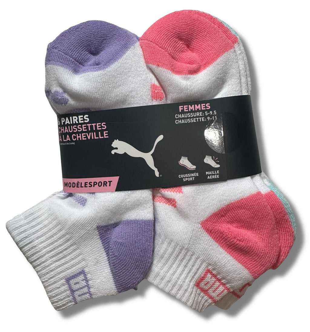 PUMA SOCKS WOMEN'S - QUARTER 243 - GLEE AQUA PINK - SHOE SZ 5-9.5 - PACK 6