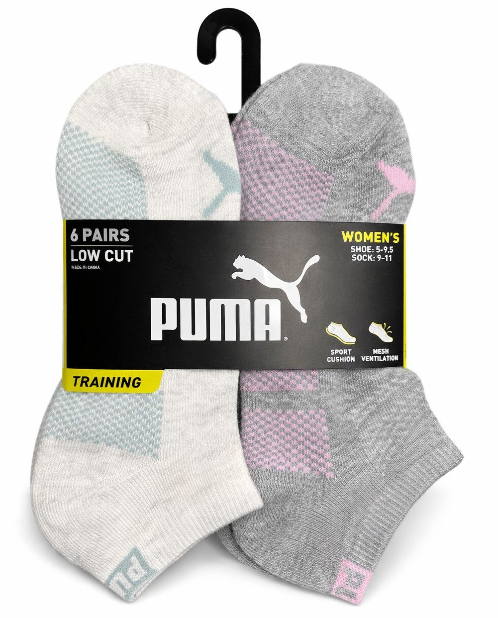 PUMA SOCKS WOMEN'S - LOW CUT - KIRO 263 - GREY WHITE - SHOE SZ 5-9.5 - PACK 6