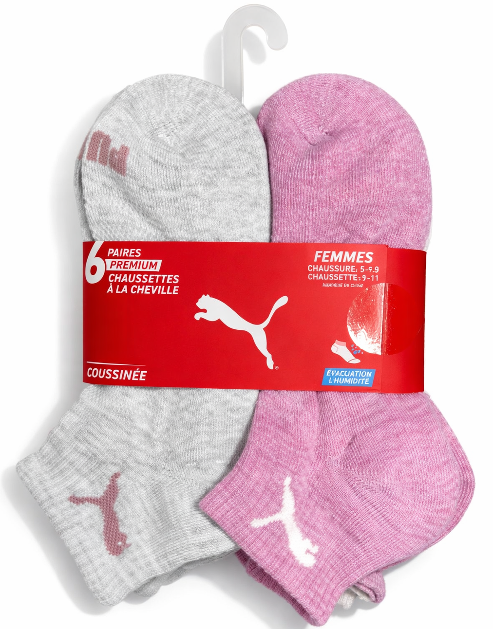 PUMA SOCKS WOMEN'S - QUARTER 263 - SOLID C CREAM PINK - SHOE SZ 5-9.5 - PACK 6