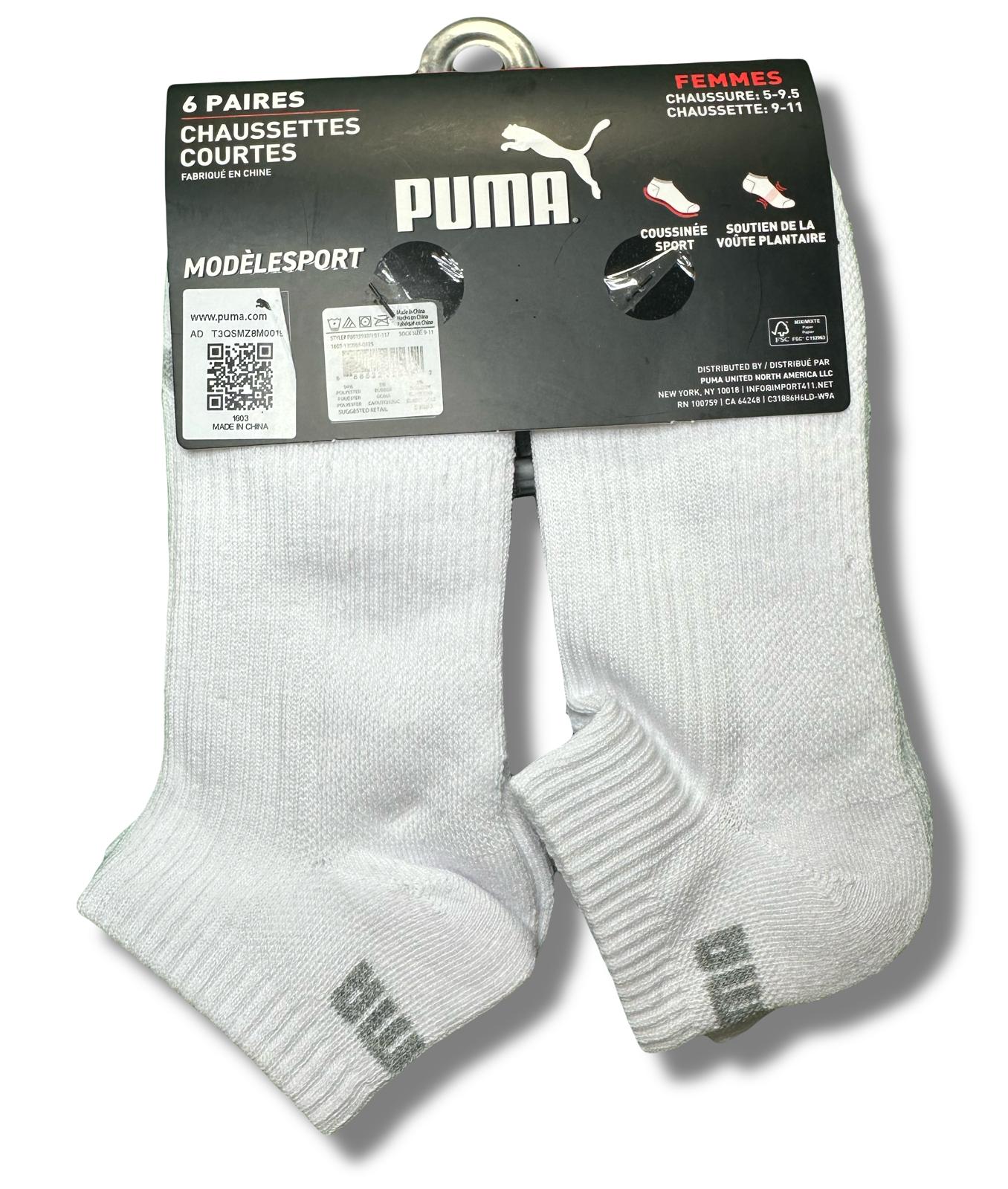 PUMA SOCKS WOMEN'S - LOW CUT 253 - RIBBED WHITE - SHOE SZ 5-9.5 -PACK 6