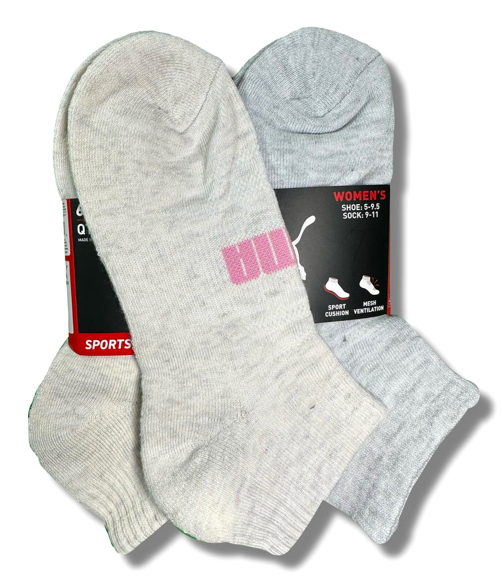 PUMA SOCKS WOMEN'S - QUARTER 253 - FERN CREAM GREY - SHOE SZ 5-9.5 -PACK 6