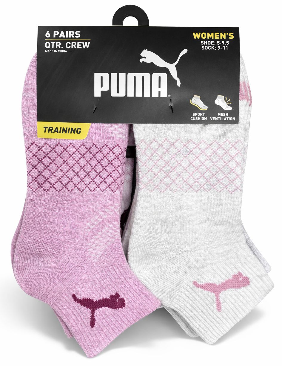 PUMA SOCKS WOMEN'S - QUARTER 263 - NET PINK CREAM - SHOE SZ 5-9.5 - PACK 6