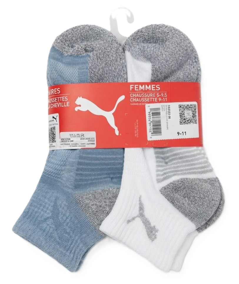 PUMA SOCKS WOMEN'S - QUARTER 263 - KROM GREY WHITE - SHOE SZ 5-9.5 - PACK 6