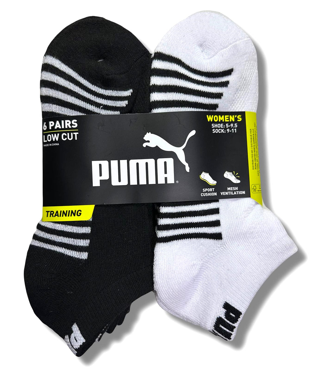 PUMA SOCKS WOMEN'S - LOW CUT 243 - BLISS BLACK WHITE - SHOE SZ 5-9.5 - PACK 6