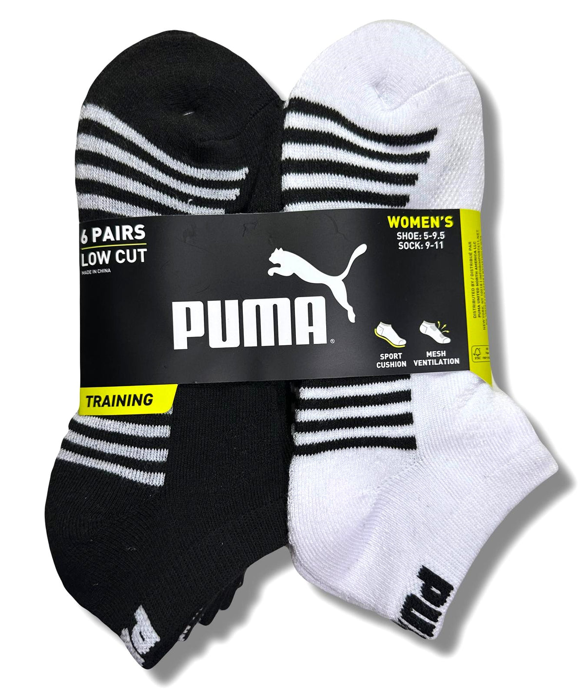 PUMA SOCKS WOMEN'S - LOW CUT 243 - BLISS BLACK WHITE - SHOE SZ 5-9.5 - PACK 6