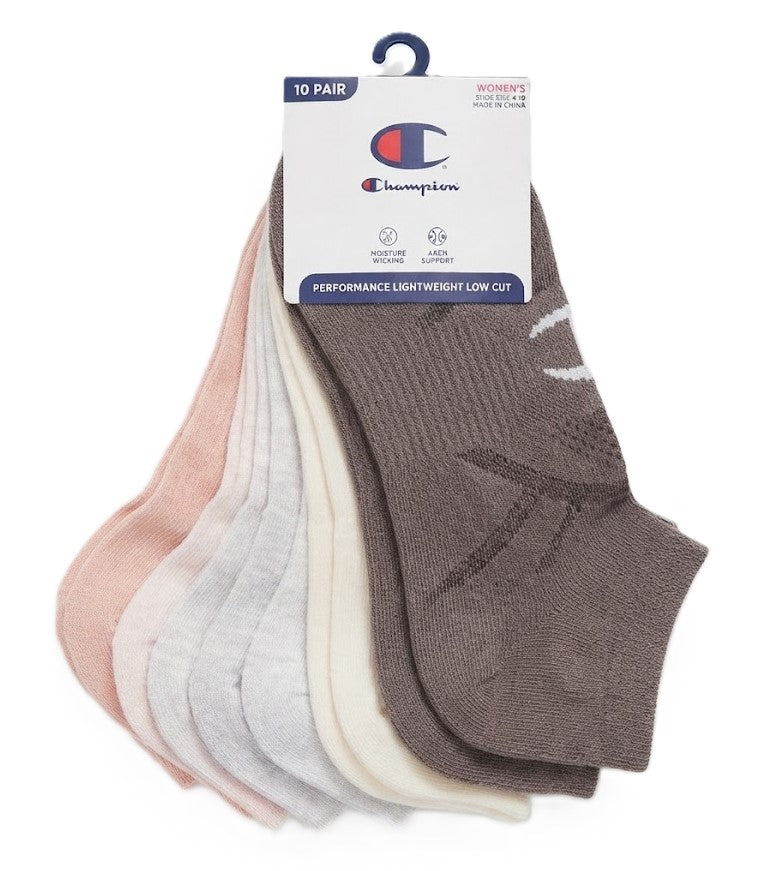 CHAMPION SOCKS WOMEN'S - LOW CUT - 263 BROWN BEIGE - SHOE SZ 4-10 PACK 10