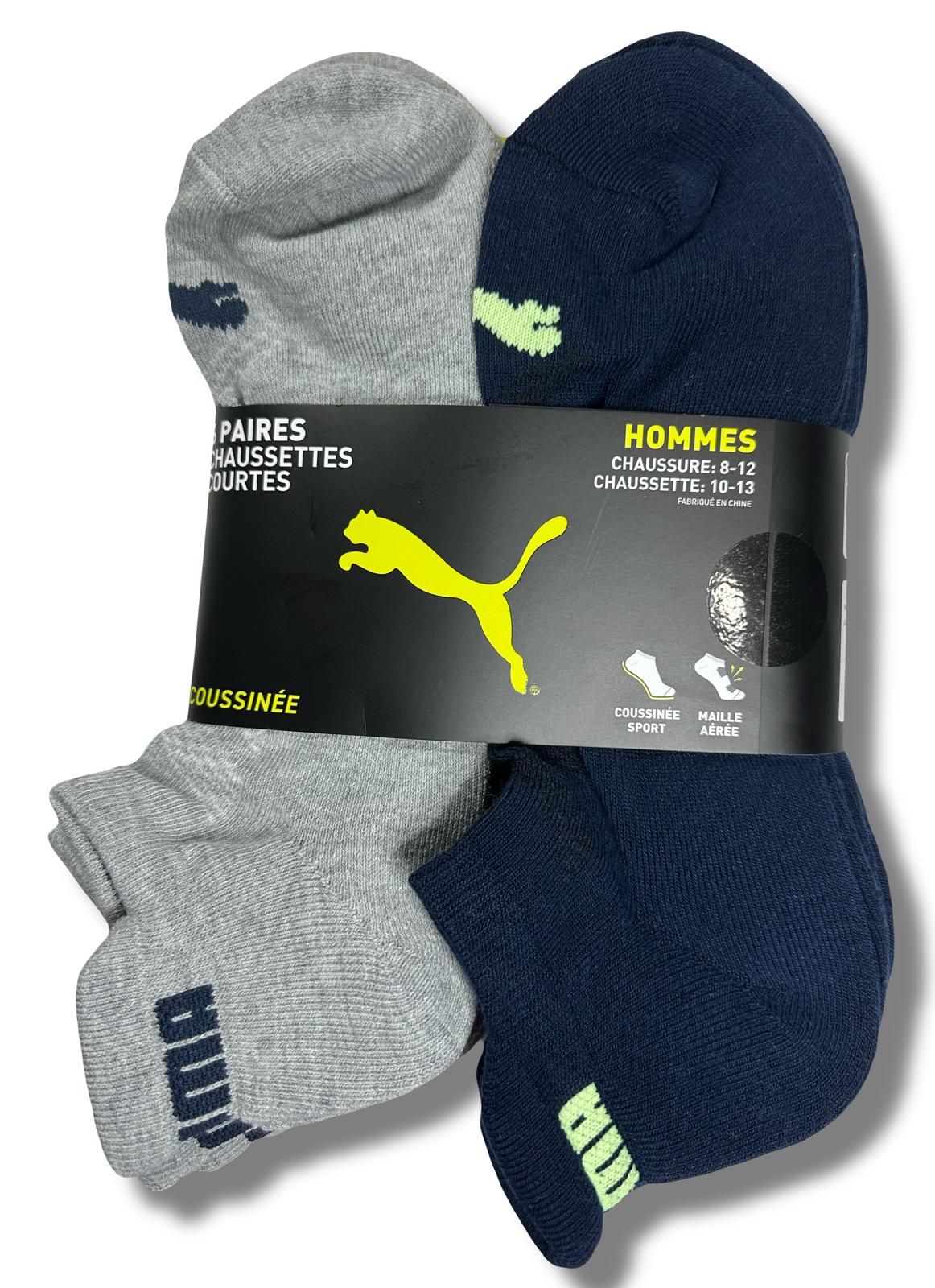 PUMA SOCKS MEN'S - LOW CUT - EDGE 243 - BLUE LIME 2 - LARGE (10-13) PACK 6 XX