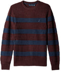 NAUTICA MENS SWEATER - BURGUNDY SZ MEDIUM - CREWNECK MULTI TEXTURED COLORBLOCK