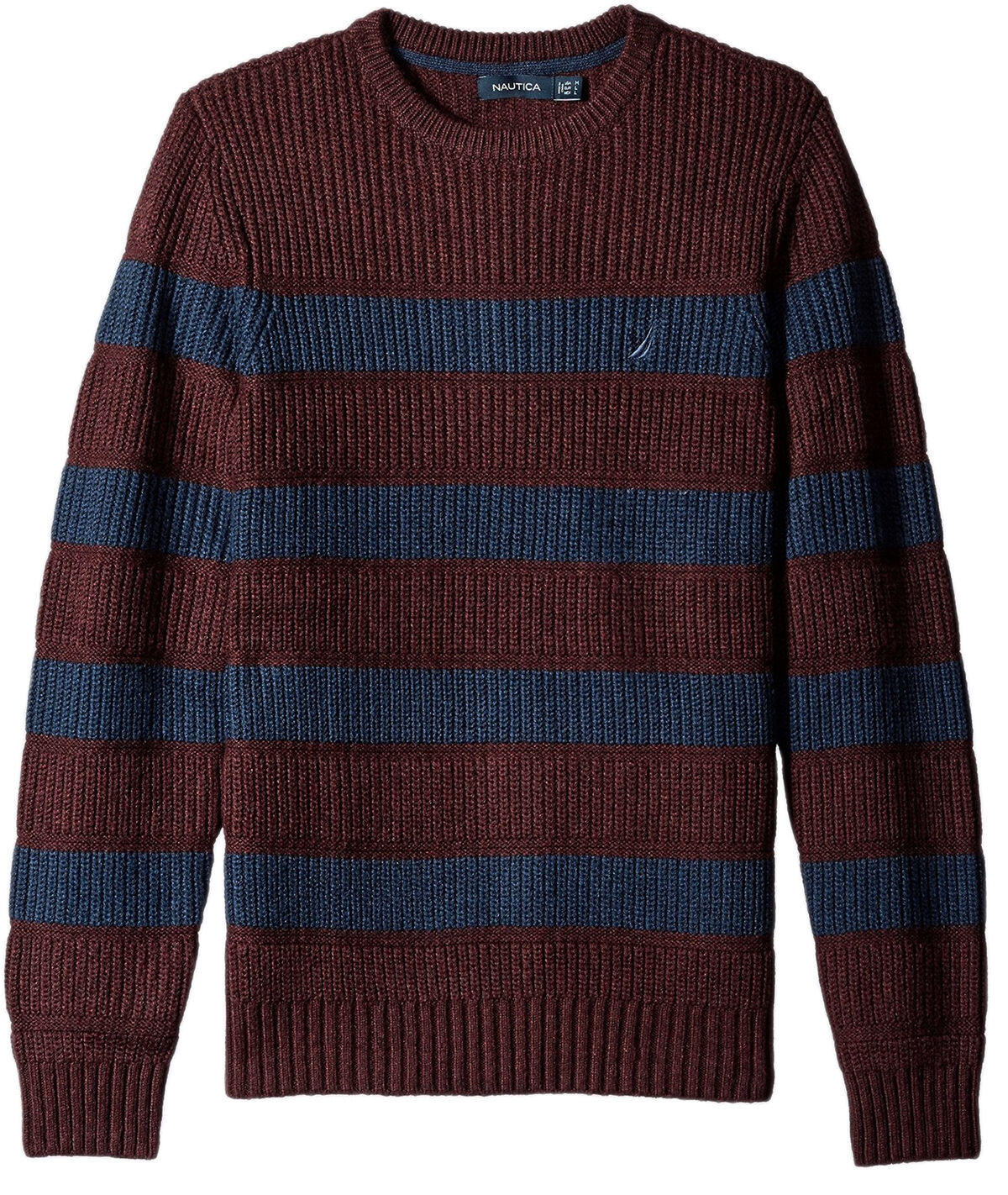 NAUTICA MENS SWEATER - BURGUNDY SZ MEDIUM - CREWNECK MULTI TEXTURED COLORBLOCK